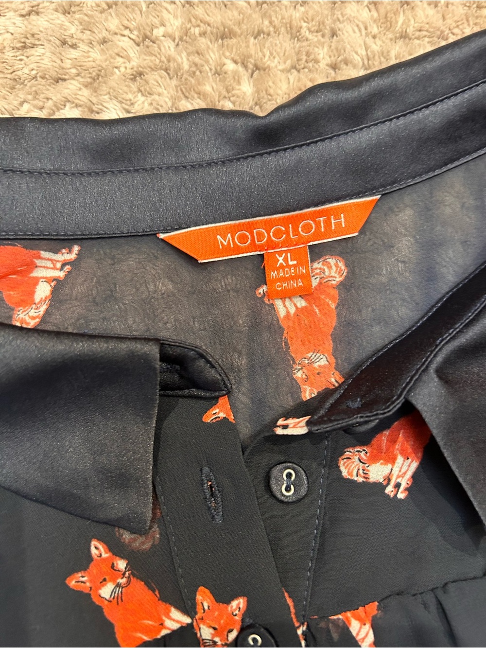 EUC: ModCloth Navy Chiffon Fox Print Shirt Dress - Picture 6 of 8